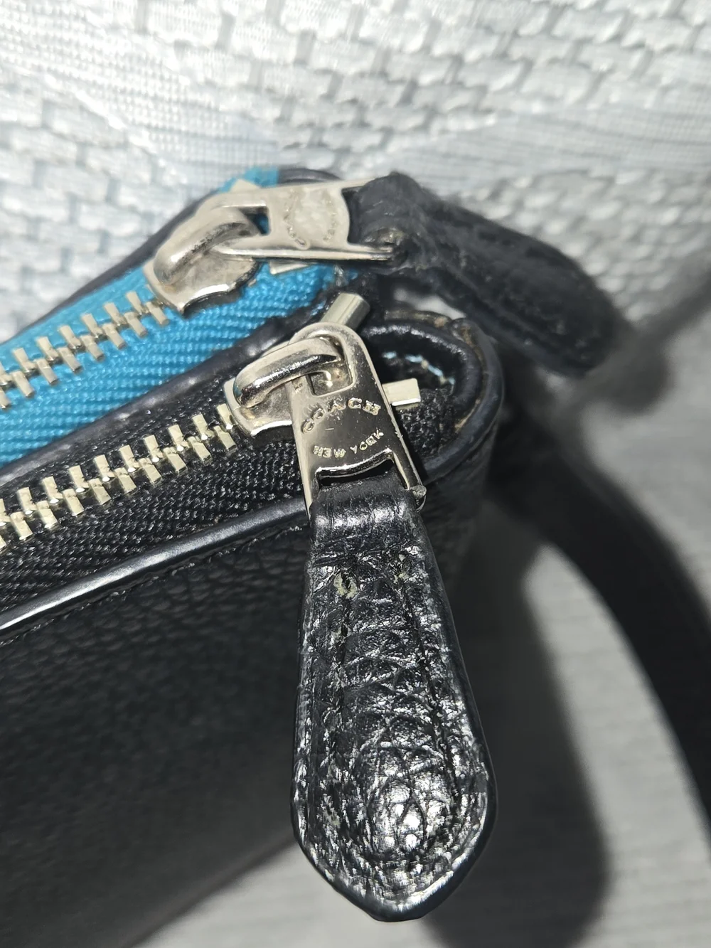 Coach Teal & Navy Large Leather Double Zip Wristlet